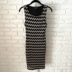 Forever 21 Metallic Zig Zag Bodycon Midi Dress Black Gold S